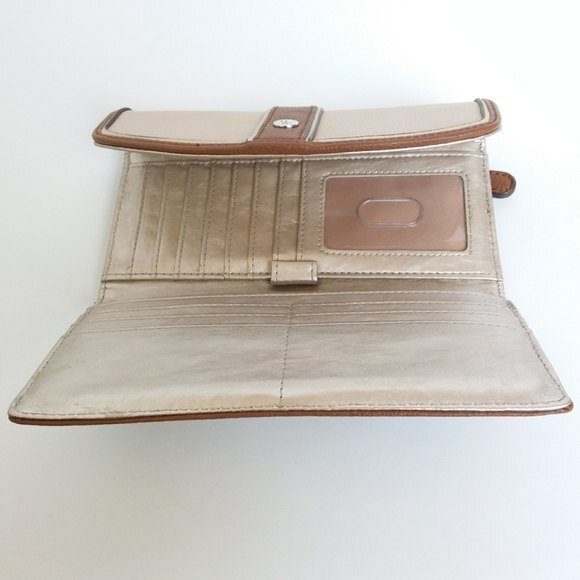 Nine West Brown Cream Tri-Fold Snap Closure Wallet - Picture 7 of 9
